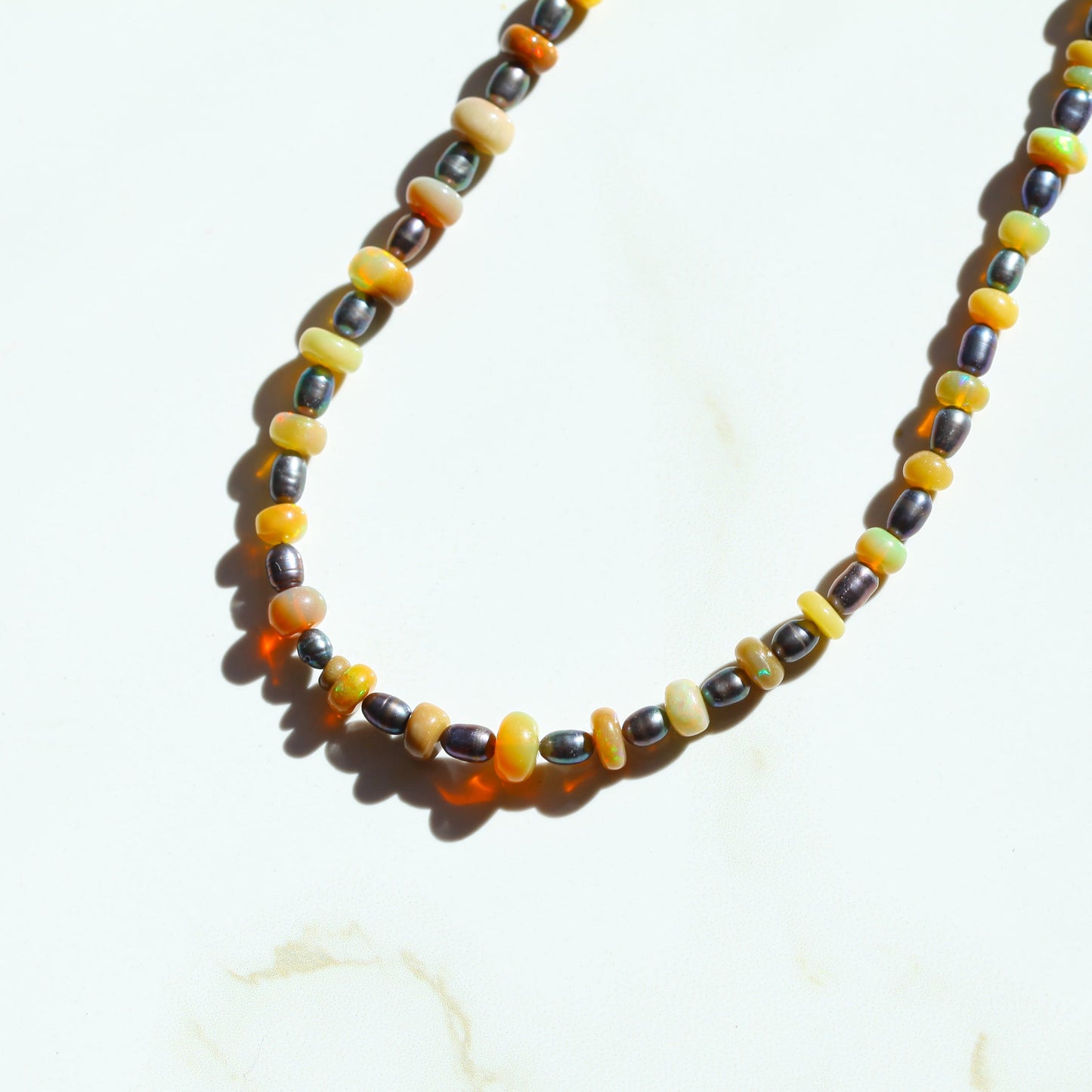 Opal and Black Pearl Gemstone Necklace