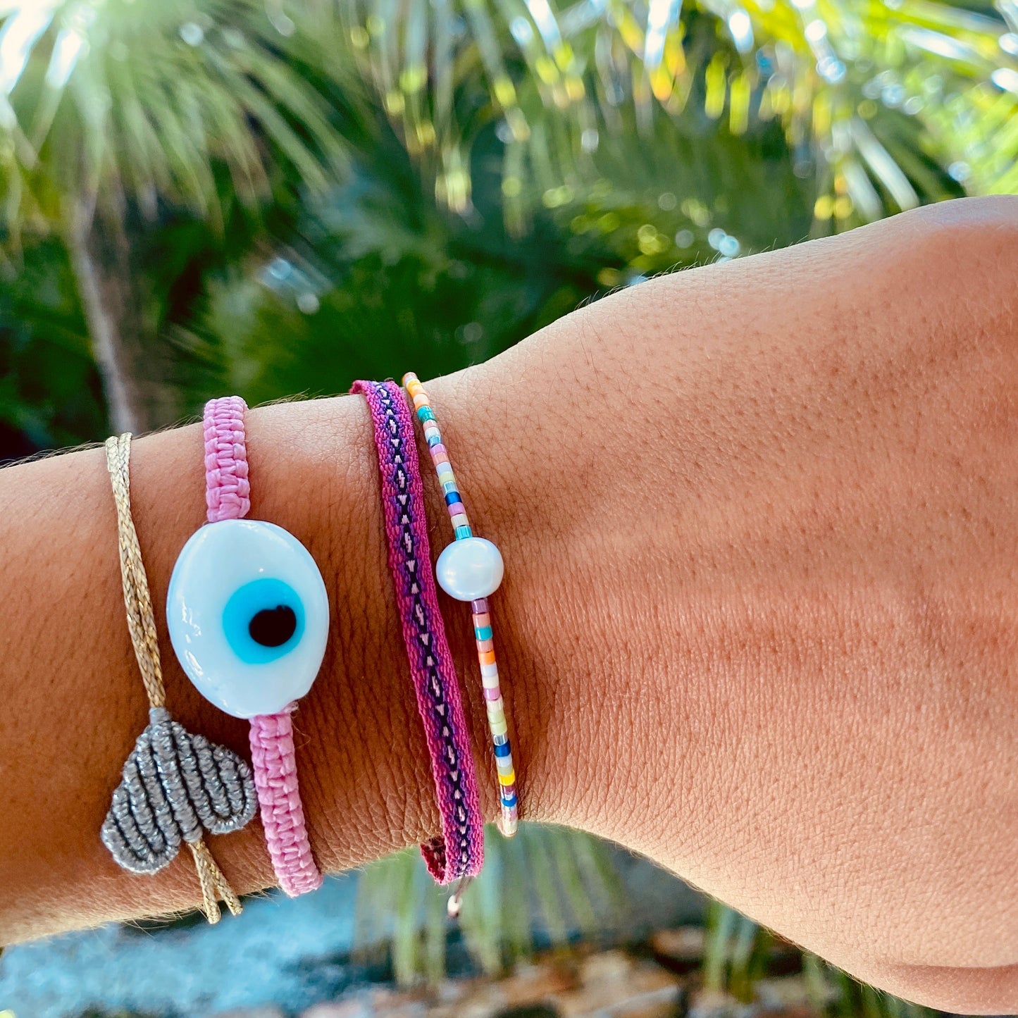 Oval White Ceramic Evil Eye Bracelet